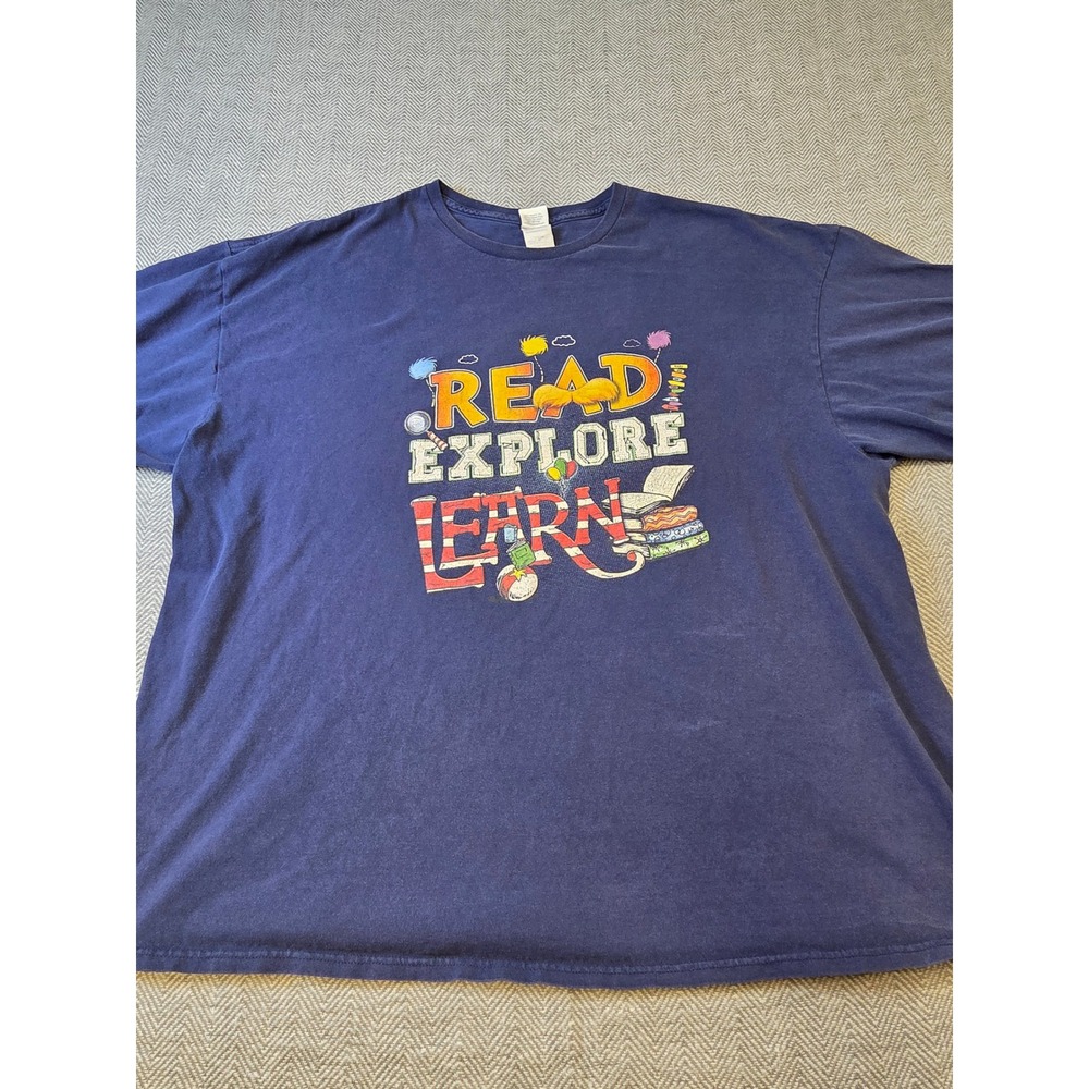 Delta Apparel T-Shirt Men 3XL Navy Blue Read Explore Learn Graphic Crew Neck Tee